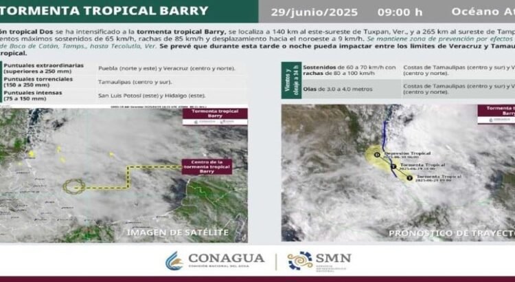 Se emite la alerta amarilla por tormenta tropical ‘Barry’ en los estados de Veracruz y Tamaulipas